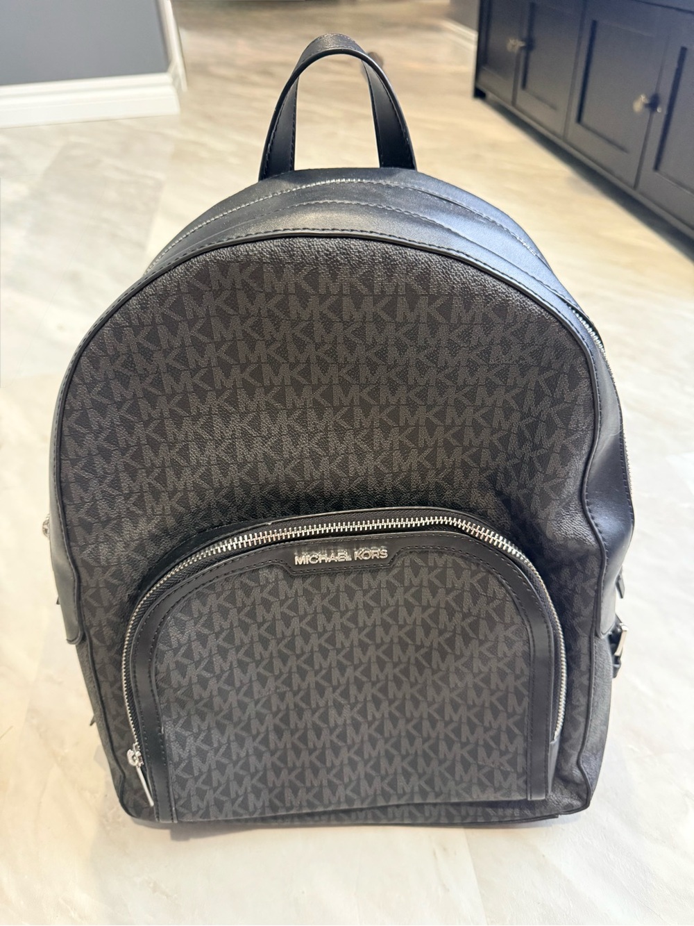 Michael Kors Black MK Logo Backpack with Silver Hardware